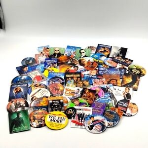 Bundle lot of random movie & advertisement pinbacks for collection or resell